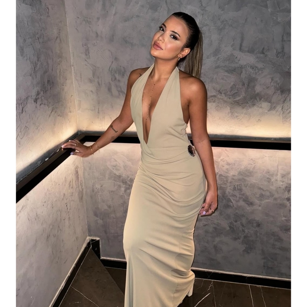 Zara Shell Halter Maxi Dress Size M ans XS - Picture 8 of 16